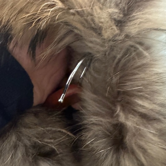 Women's Black Coat with Fur Trim - Picture 5 of 6